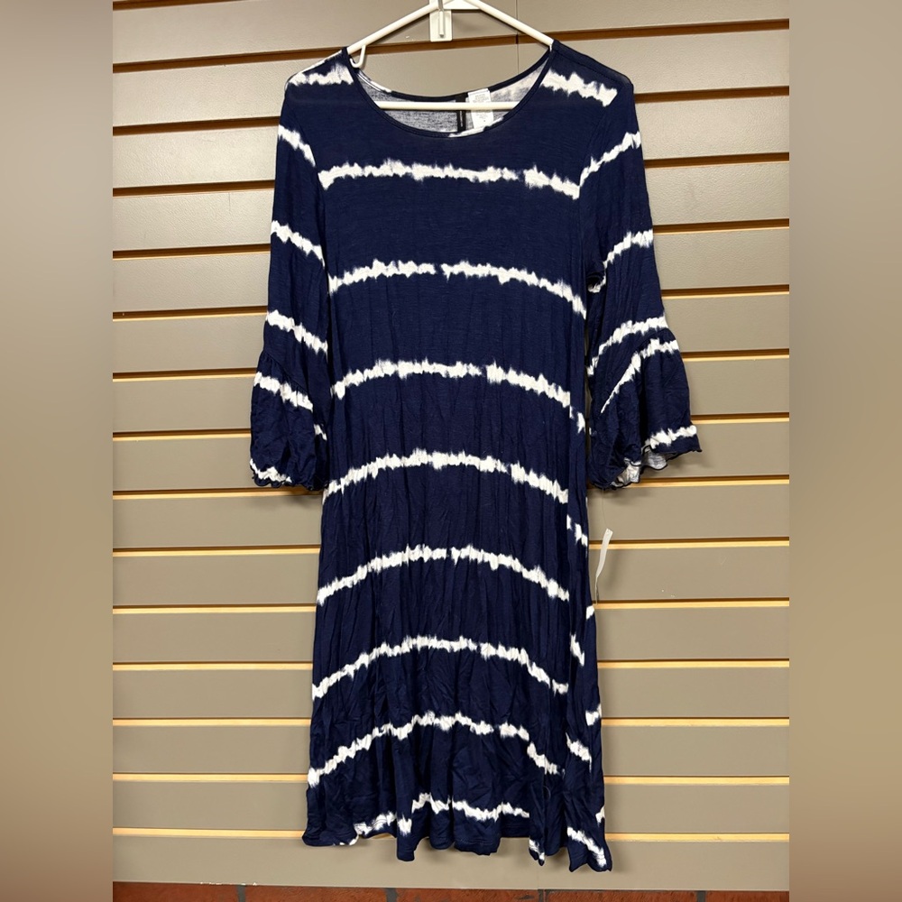 Navy and White Tye Dye Striped Dress - NEW! Size S